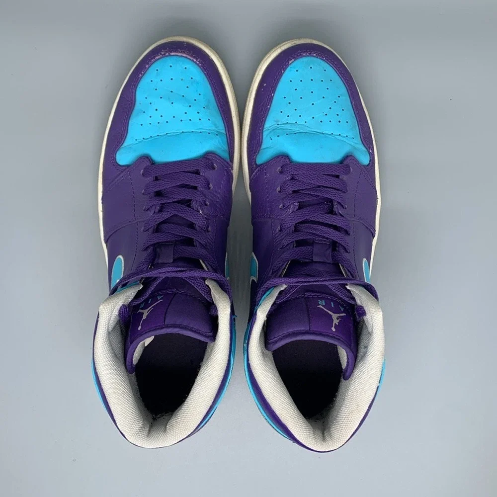 Jordan 1 Mid Hornets Purple Blue Basketball Shoes 554724-507 Men's Sz 11.5‎